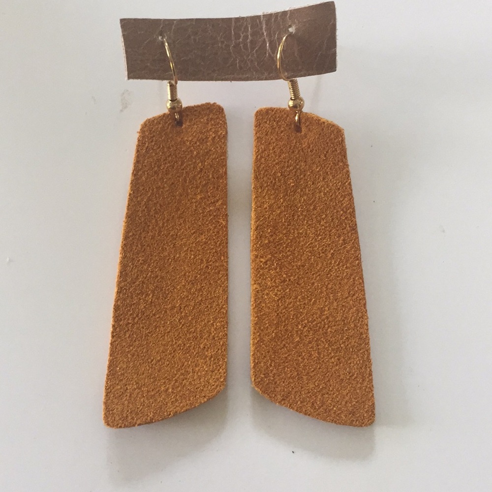 Mustard yellow gold suede leather earrings